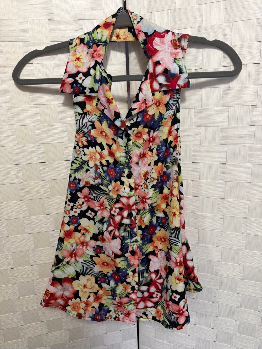 Floral Halter  coller Tank Top -  Multicolor